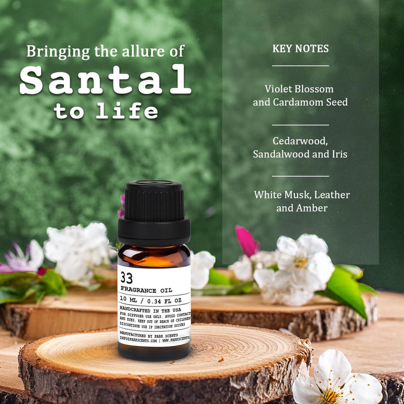 Santal Essential Oil for Diffuser - Inspired by Santal 33 of Le Labo - Aromatic Luxurious Fragrance, Handcrafted in The USA - 10 ml.